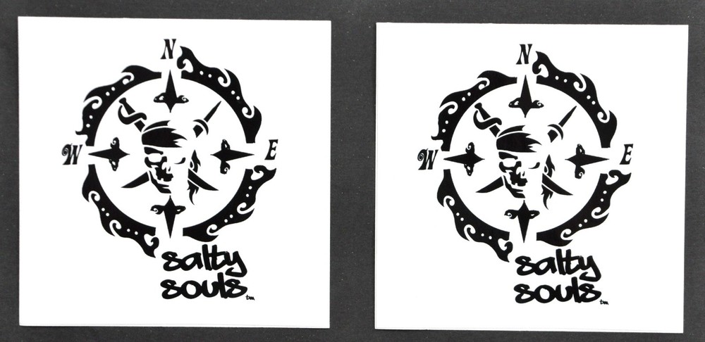 Salty Souls Pirate Skull & Compass Sticker Decal Salt Beach Surf Life SET OF 2