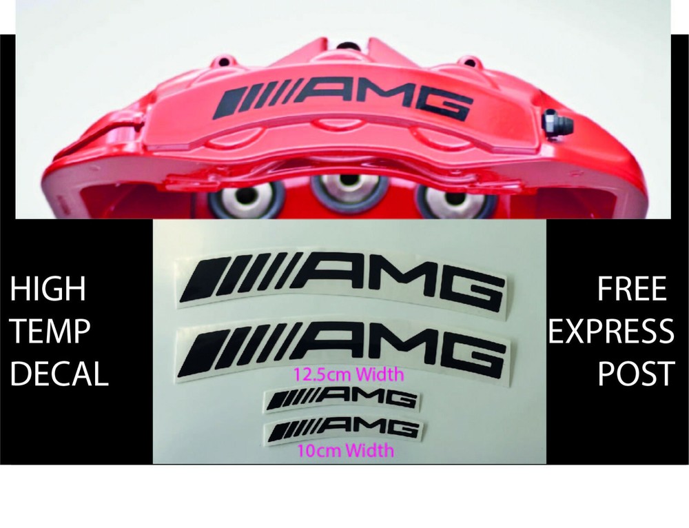 AMG BRAKE CALIPER DECAL HIGH TEMP (12.5cm & 10cm) Black Curved Sticker Set x 4