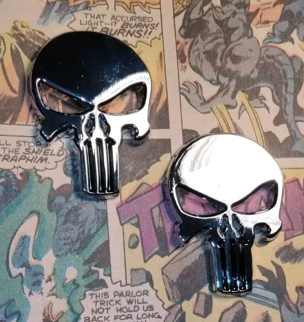 2 X – 💀Shiny Metal Punisher Skull Emblem Badge Car Laptop Door Bike