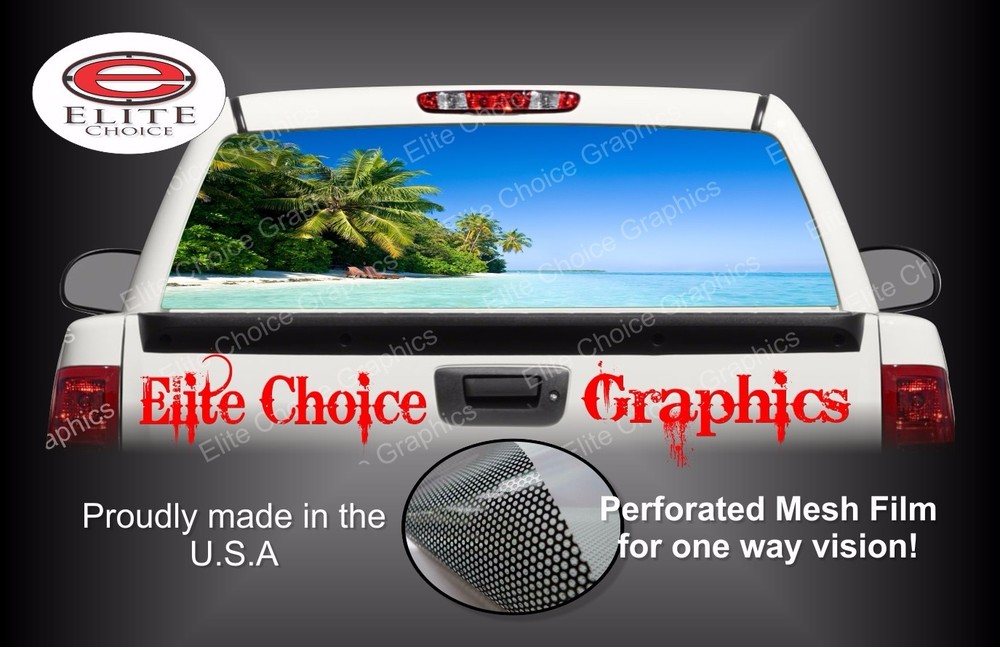 Beach Paradise Rear Window Graphic Decal Sticker Truck Van Car SUV