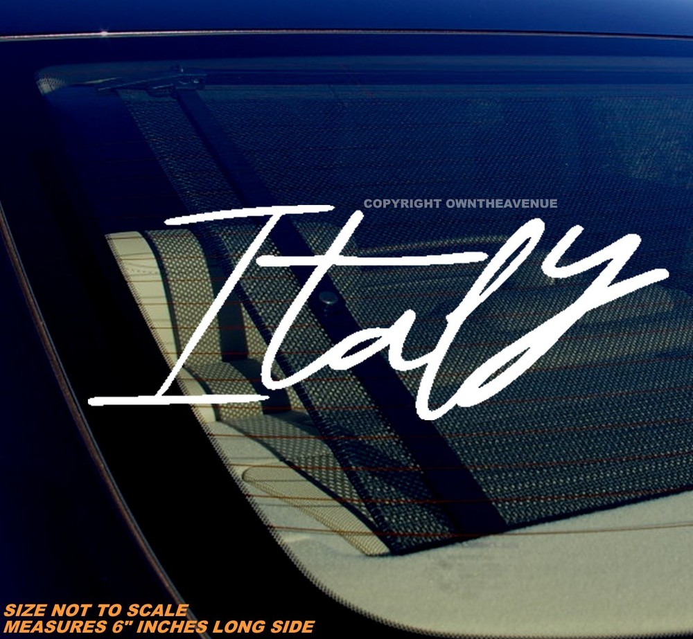 Italy Cursive Style Euro Racing Vinyl Decal Sticker 6″ Inches – White Vinyl