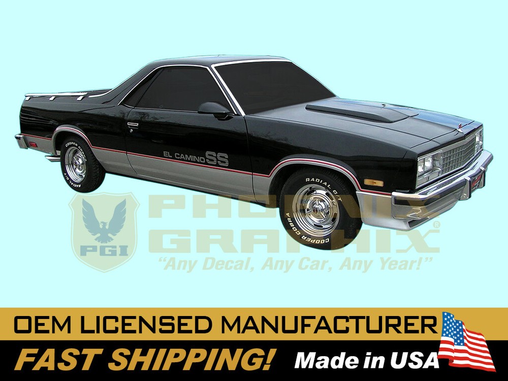 1983 1984 1985 1986 1987 El Camino SS Super Sport 3-Color Stripes & Names Decals