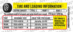 GM CHEVROLET FORD CHRYSLER TIRE LOADING INFORMATION VIN# Number DECAL Label 3M