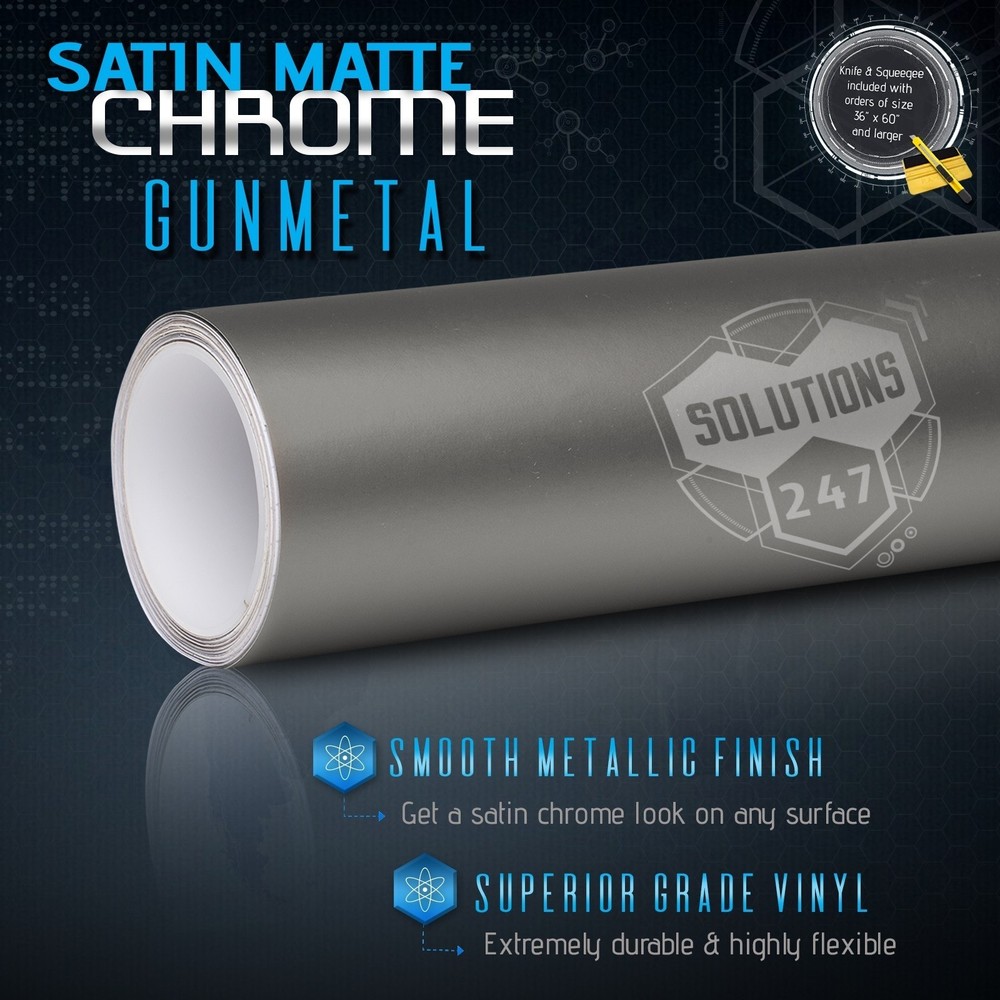 Satin Matte Chrome Metallic Vinyl Film Wrap Sticker Bubble Free Air – GUNMETAL