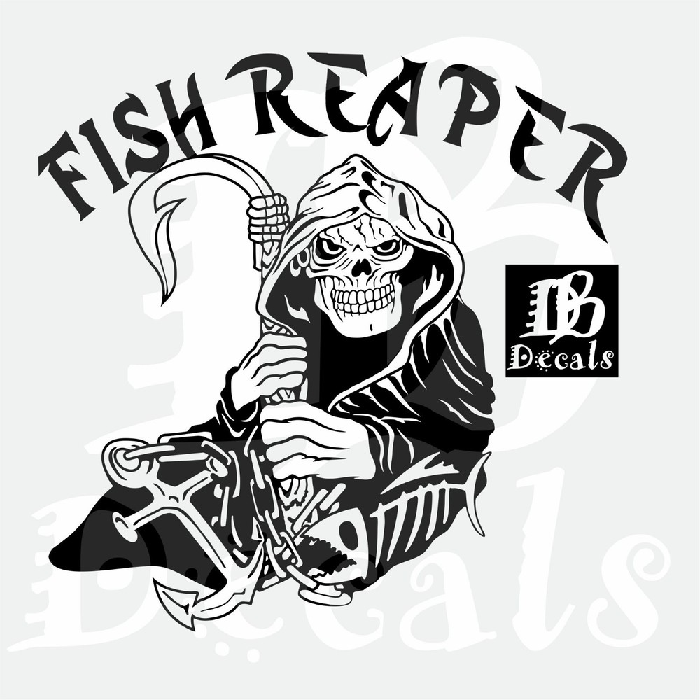Fish Fishing Grim Reaper Skull Car Boat Anchor Truck Window Vinyl Decal Sticker