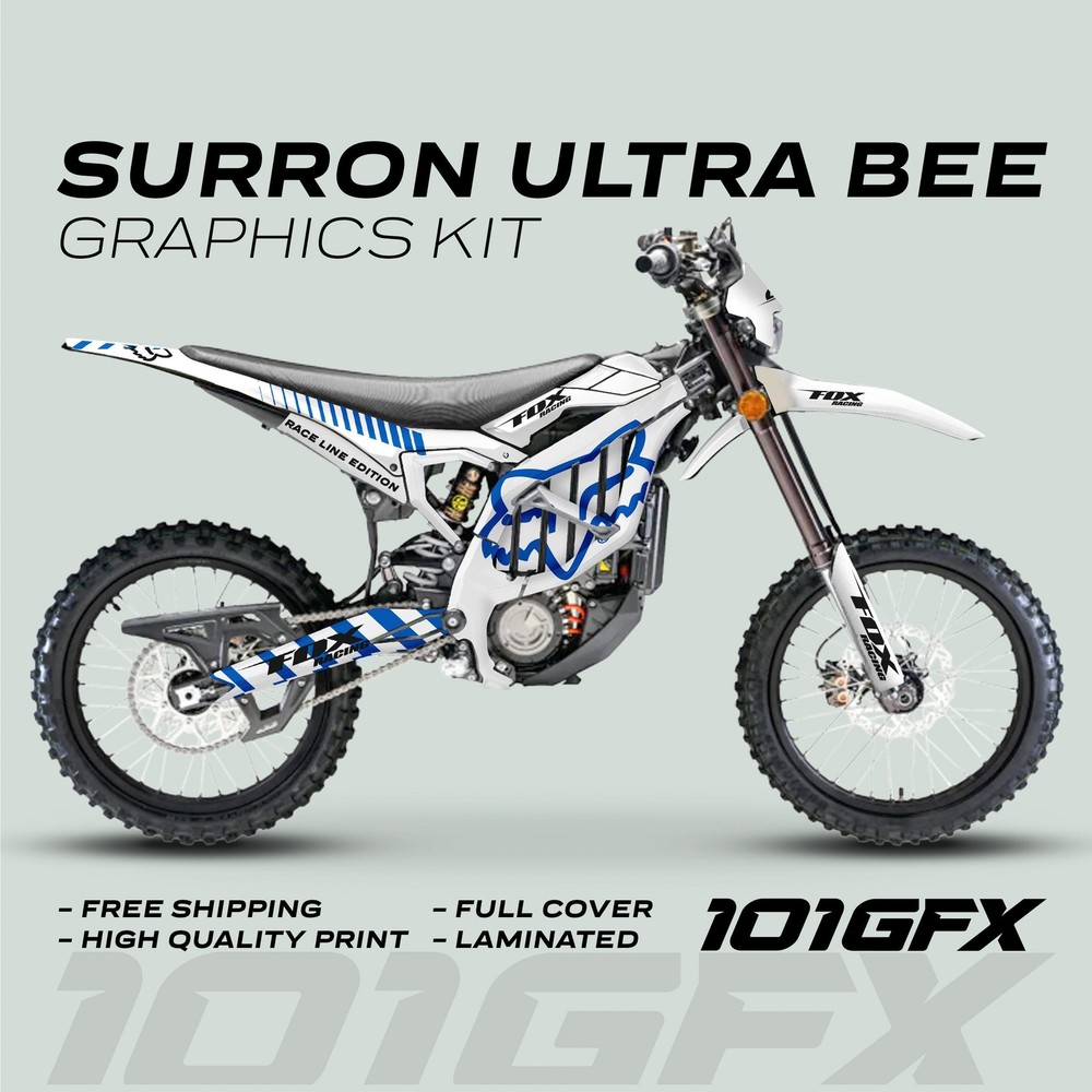 Surron Ultra Bee Graphics Kit FOX RACE LINE White Blue Decals Stickers