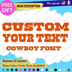 Sticker Vinyl Regular Custom Text Name Cowboy Fonts Lettering Die Cut Decals 651