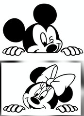 Mickey and Mini Peeking Over Vinyl Sticker For Any Surface 1/20