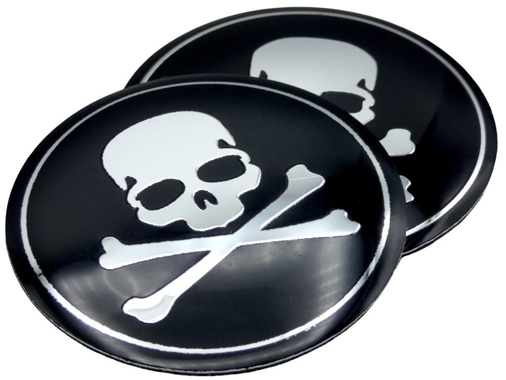 2x Metal Dome Shape Skull And Crossbones Decal Sticker Emblem Car Auto Truck 2.2