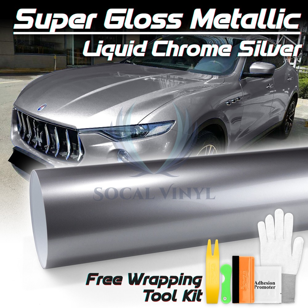 Premium Super Gloss Metallic Liquid Silver Car Vinyl Wrap Sticker Decal Sheet