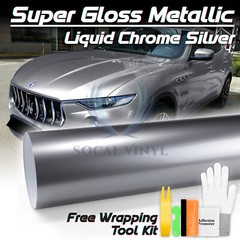 Premium Super Gloss Metallic Liquid Silver Car Vinyl Wrap Sticker Decal Sheet