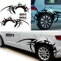 2Pcs Car Side Body Wheel Eyebrow Flame DIY Waterproof Vinyl Decal Sticker Black