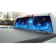 Flaming Skull Rear Window Tint Graphic Decal Wrap Back Truck Tailgate Waterproof
