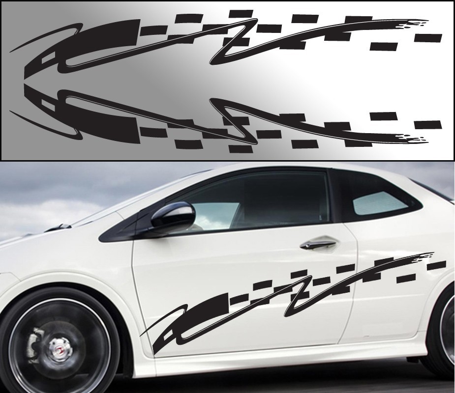 Universal Flame Car Pinstripe Racing Side Graphics Decals 60″x9.5″ (Check001)