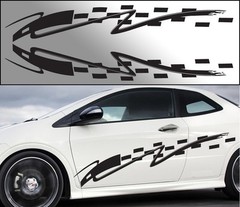 Universal Flame Car Pinstripe Racing Side Graphics Decals 60″x9.5″ (Check001)