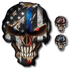 3x Thin Blue Red Line Skull American Flag Sticker Vinyl Decal Car Truck