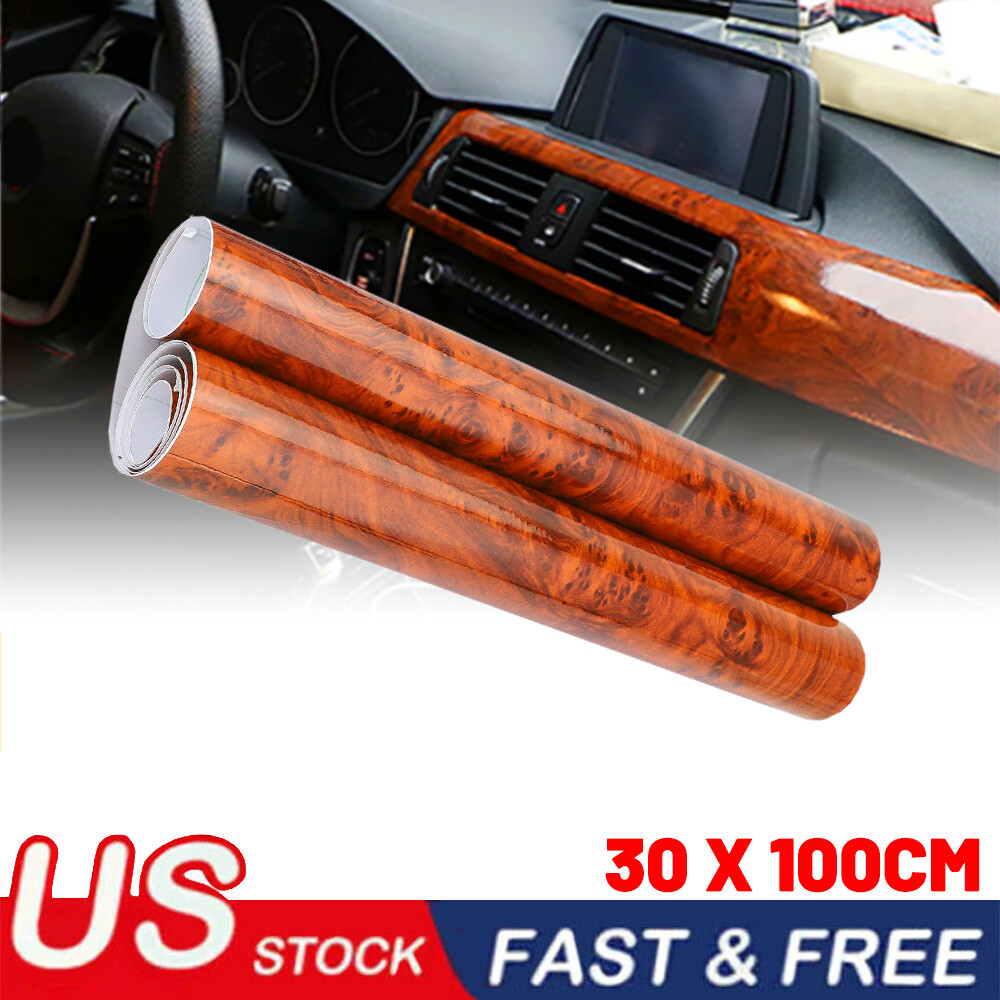 Glossy Car Interior Wood Grain Textured Vinyl Wrap Sticker Decal Sheet Film DIY
