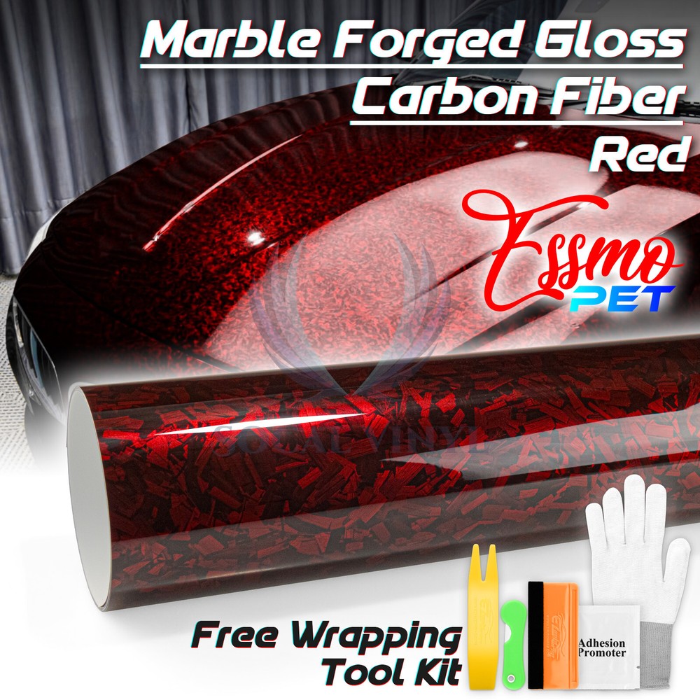 ESSMO PET Marble Forged Gloss Carbon Fiber Red Car Vehicle Vinyl Wrap Decal