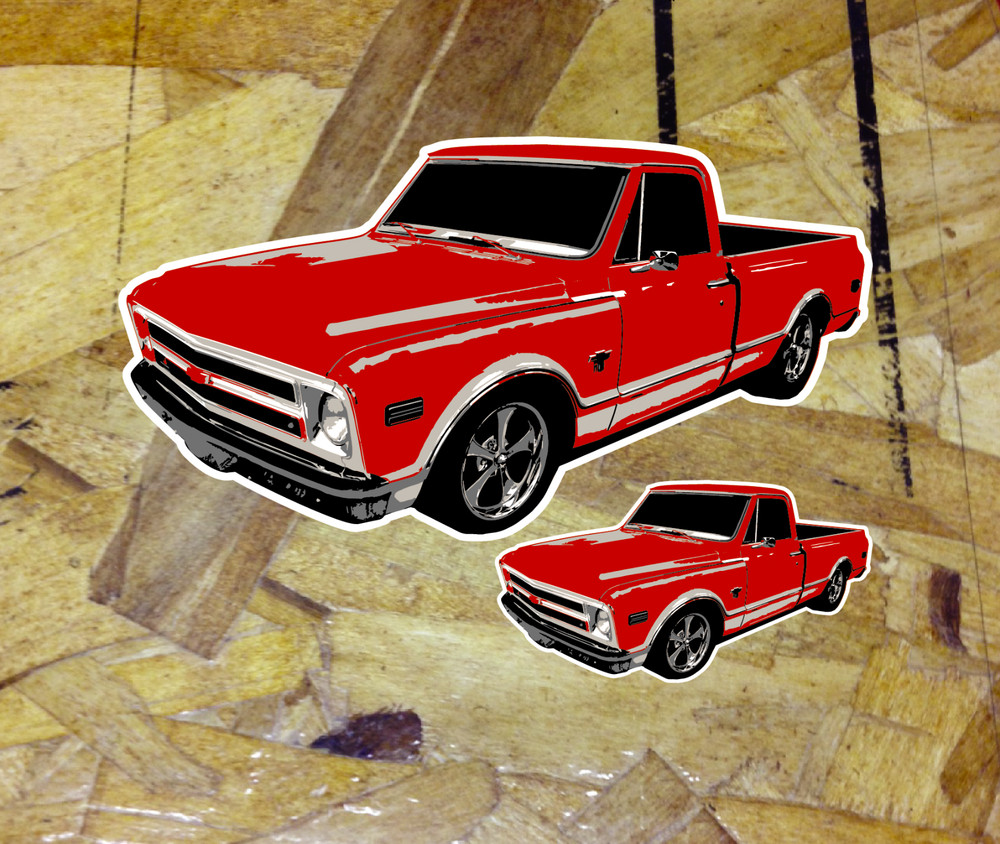 Chevy c10 1968 Grille Red Sticker Pickup Truck Round body Window Decal