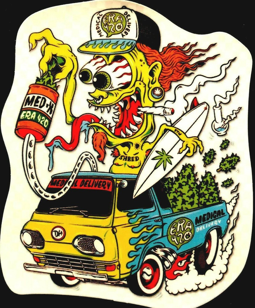 HOT ROD STICKER “HEMP 420 POT SURFER OLD SCHOOL VAN” 3 1/4 X 3 3/4” GLOSSY RAD!