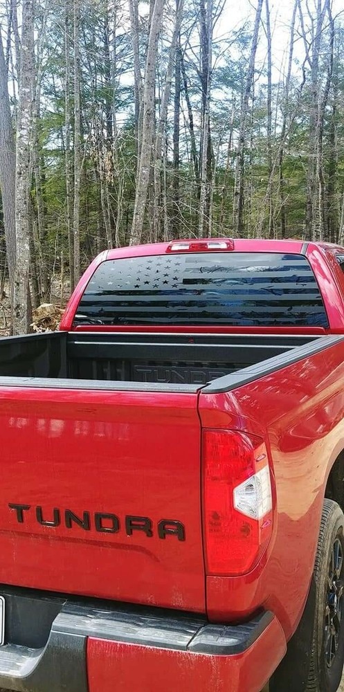 Compatible with Toyota Tundra Full rear glass ..Tattered American flag. Any year