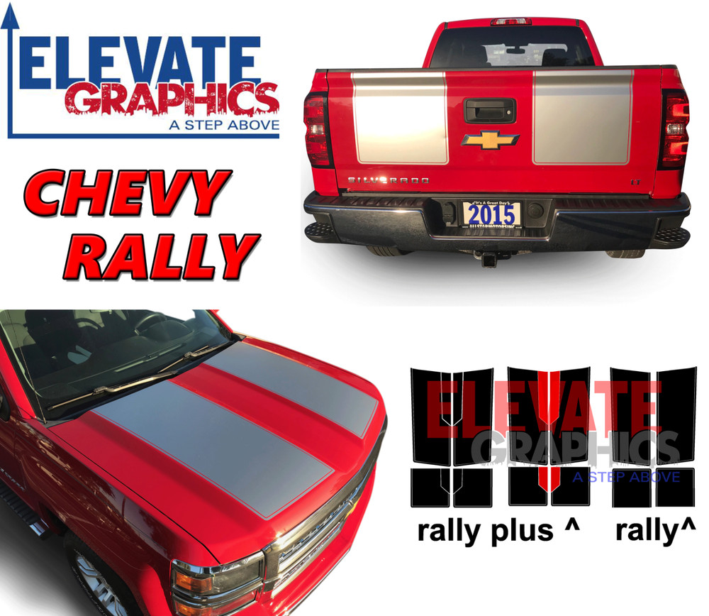 2014-2015 Fits Chevy Silverado Rally Hood Stripes Vinyl Graphics Decals Stickers