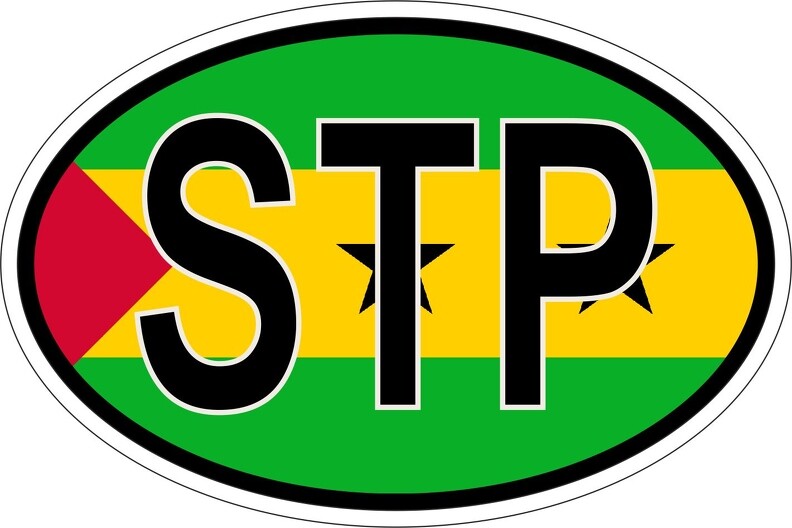 Oval Sticker Flag Country Code STP Sao Tome And Principe