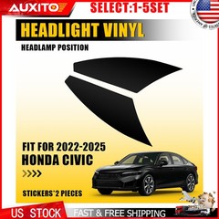Black Smoke Headlight Foglight PreCut Vinyl Tint For 2022-2025 Honda Civic 2-10X