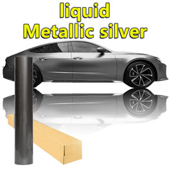 60″x50FT Liquid Metal Silver PET Car Wrap Glossy Vinyl Roll No Bubble Adhesive
