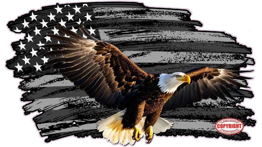 Worn American Flag Black and White with Colored Eagle Decal