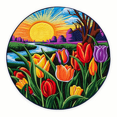 Field of Tulips Sticker Decal Car Truck Window Bumper Vinyl Decal Floral Flowers