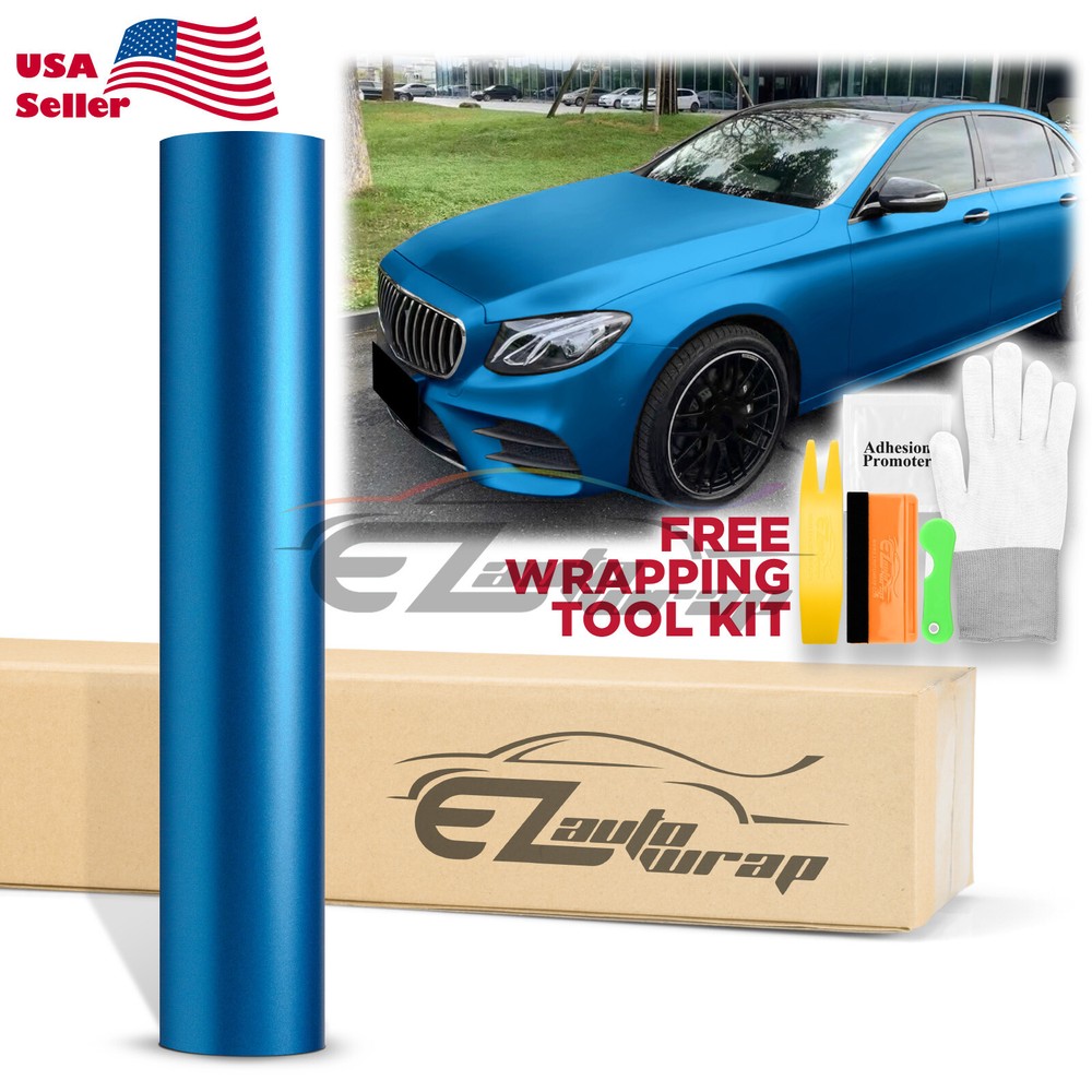 【Satin Chrome】 Light Blue Matte Metallic Vinyl Wrap Sticker Air Release Sheet