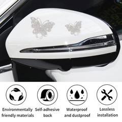 8PCS Bling Crystal Butterfly Car Decals, Auto Decoration Rhinestone White
