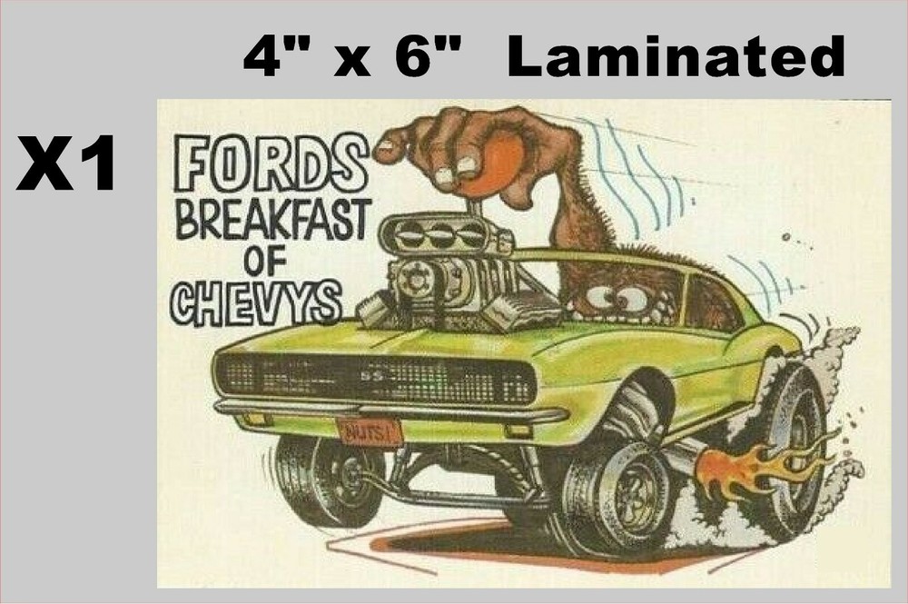 Vintage 1970’s Fords, Breakfast for Chevy’s 4″ H x 6″ W  LAMINATED