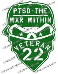 Veteran 22,Skull,PTSD The War Within,Support Our Troops,,Custom Vinyl Decal