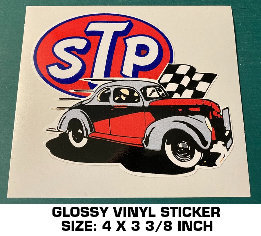 STP HOT ROD VINYL DECAL STICKER – VINTAGE CAR OIL – NASCAR – SCCA – RACING