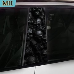 2-Piece High-quality Car Sticker Horror Skull Door Post Sticker Self-adhesive