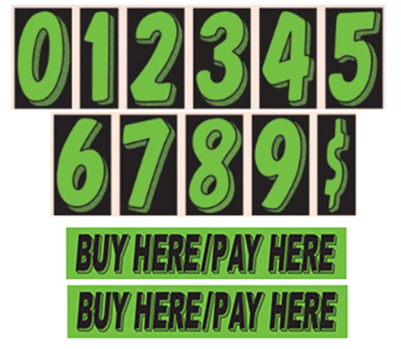 Vinyl Number and Decals 13 Dozen Car Lot Windshield Pricing Stickers GREEN BLACK