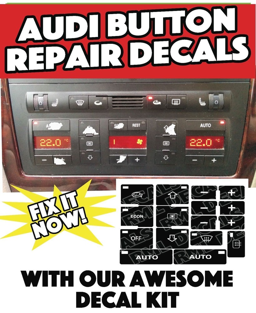 AC Button Repair Overlays Audi A4 B6;B7 /A6 Climate Control Decals