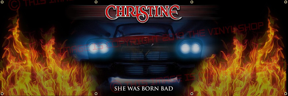 6ft x 2ft BORN BAD CHRISTINE 1958 Plymouth Fury Garage Banner Horror classic