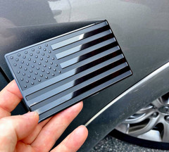 5″x 3″ American Black Metal Flag Fender Emblem Sticker Forward & Reverse Set