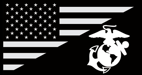 3×6 inch B/W Half USA & Marines Flag Bumper Sticker (corps logo decal) USMC Lic.