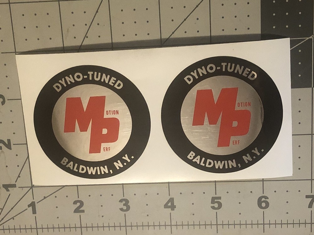 Motion Products Chevrolet Round MP Decals On Chrome 2 1/2” Set 2