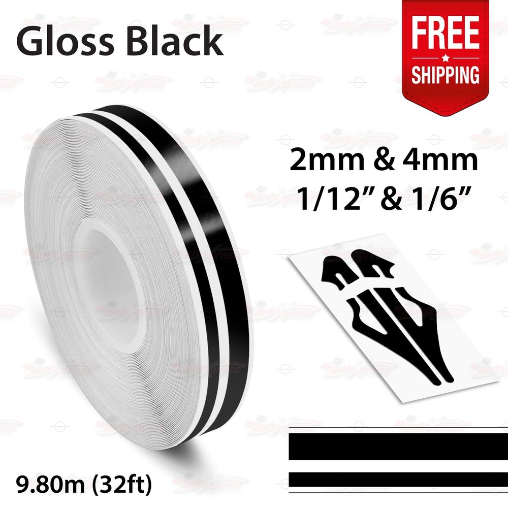 GLOSS BLACK 1/2″ 12mm Twin Lines Roll PIN STRIPE Car TAPE Decal Vinyl Sticker