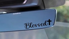 Blessed Cross Rear View Mirror Inspirational Decal Sticker Vinyl