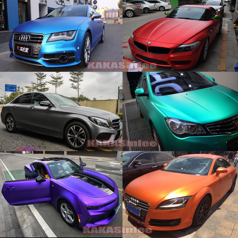 10 Colors – Car Stretch Satin Matte Metallic Chrome Vinyl Wrap Sticker Film CF