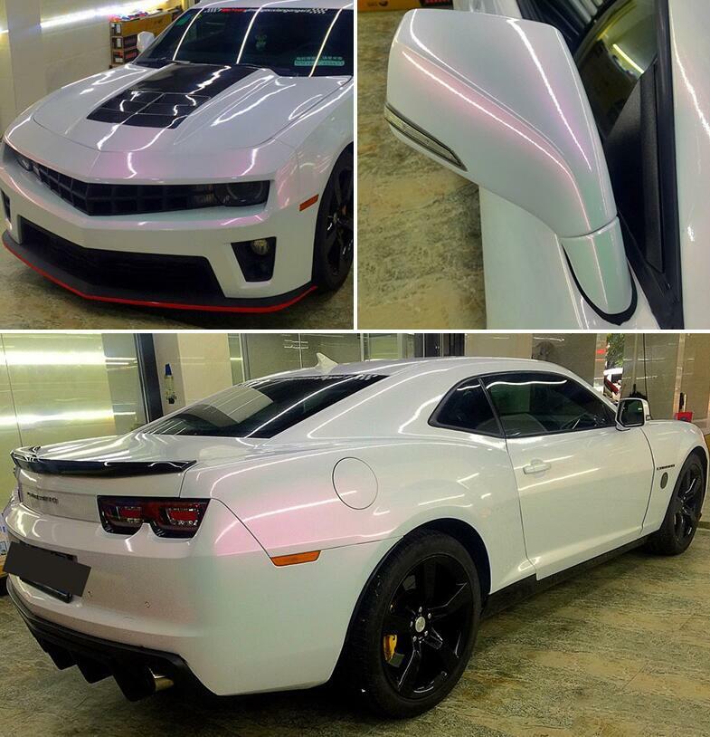 65FT x 5FT Glossy Pearl White Pink Chameleon Vinyl Whole Car Wrap Film Graphics