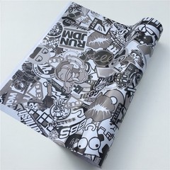 【Sticker Bomb】Vinyl Black White Wrap Decals Film Graffiti Cartoon Sheet DIY USA