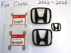 3PCS Gloss Black Front Griile H Emblem Rear Badge For 2022-2024 Honda Civic 11th