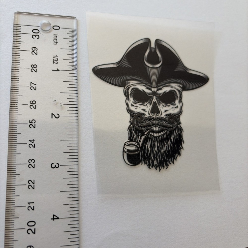 Transparent Decal Bearded Pirate Smoking Pipe, 3” Tall. Waterproof
